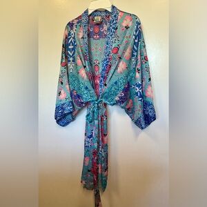 Silky floral robe by In Bloom by Jonquil. Pretty colors, pattern. Kimono sleeves
